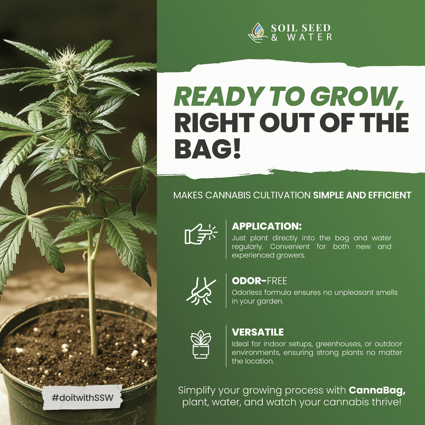 Tierra orgánica para macetas CannaBag para la familia de plantas Cannabacae