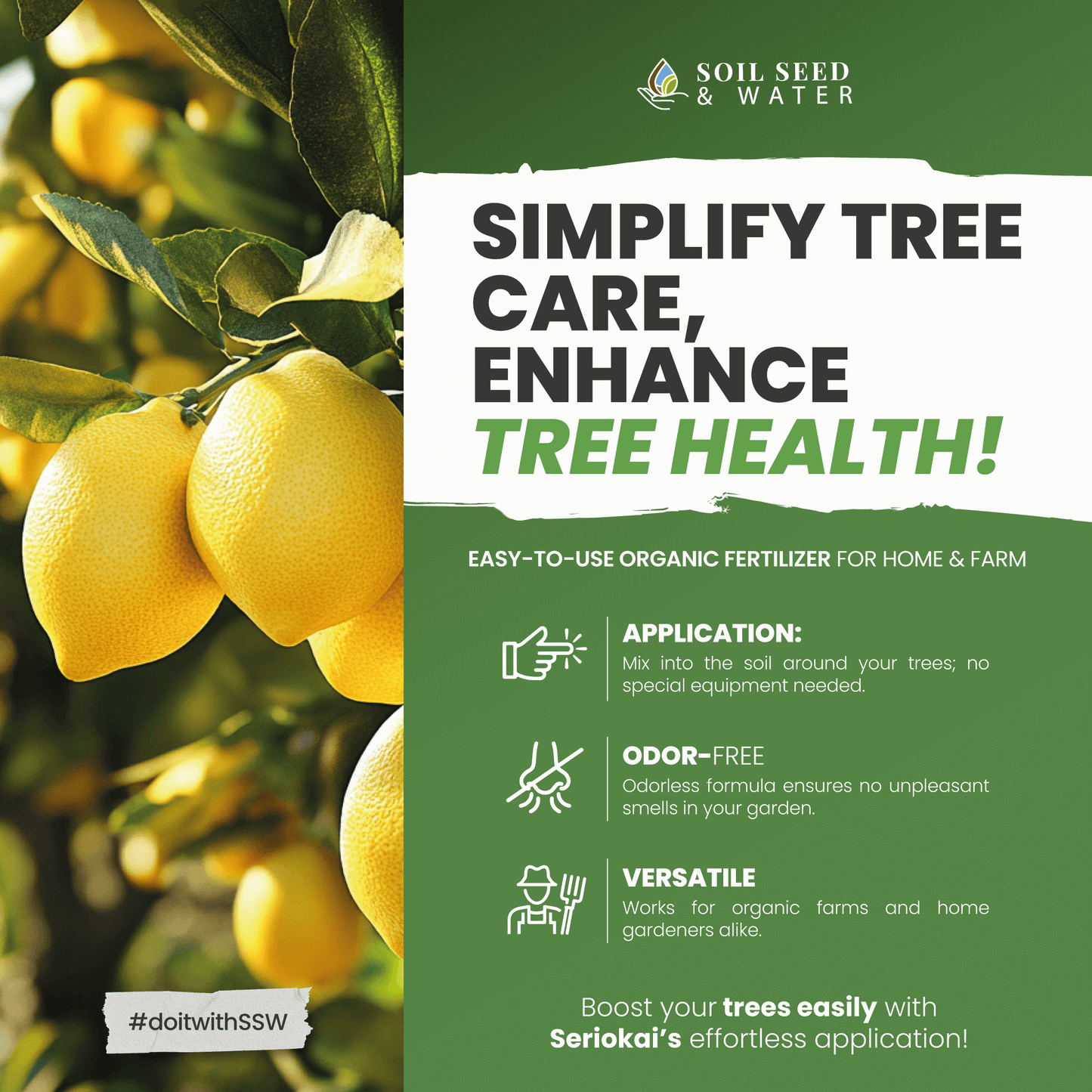 Fertilizante orgánico concentrado para mejorar el suelo de árboles de aguacate y cítricos Secret Blend de Seriokai
