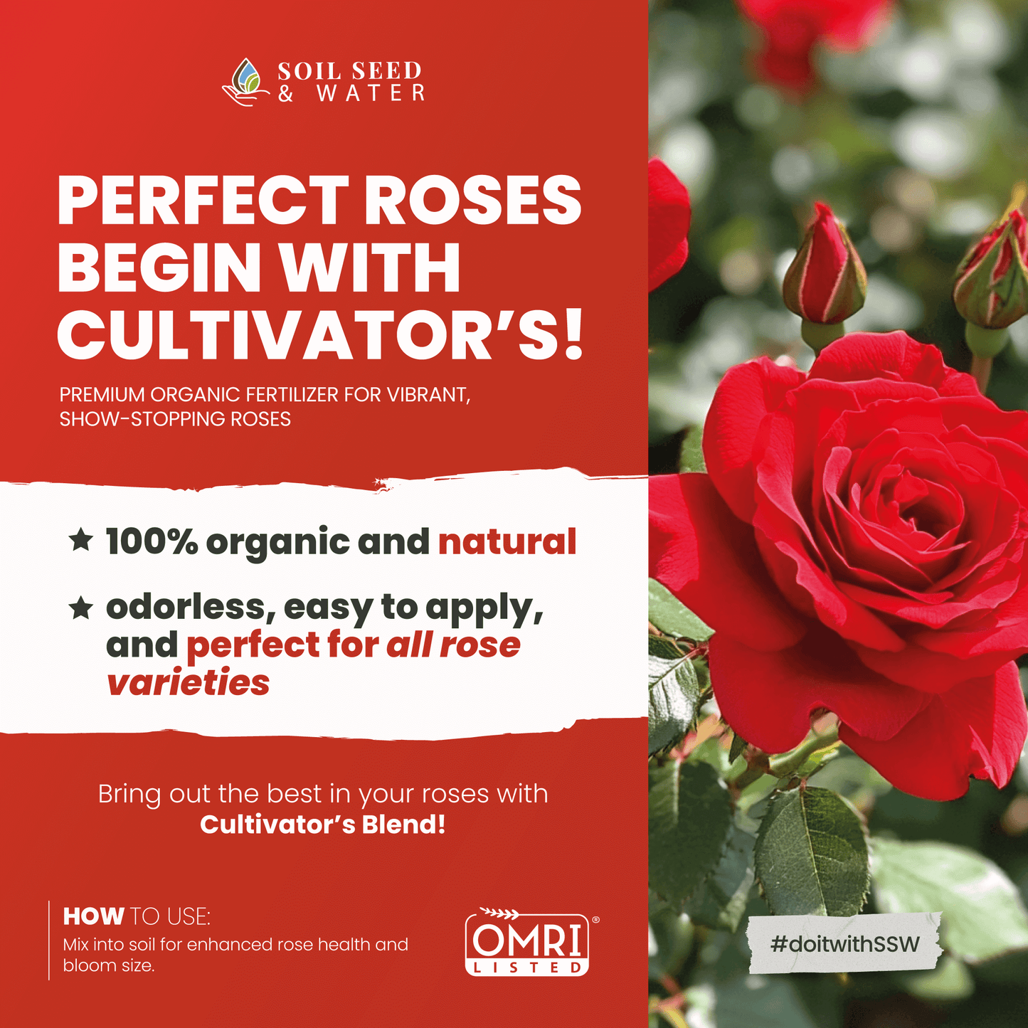 Fertilizante orgánico concentrado para mejorar el suelo Cultivator's Rose Blend