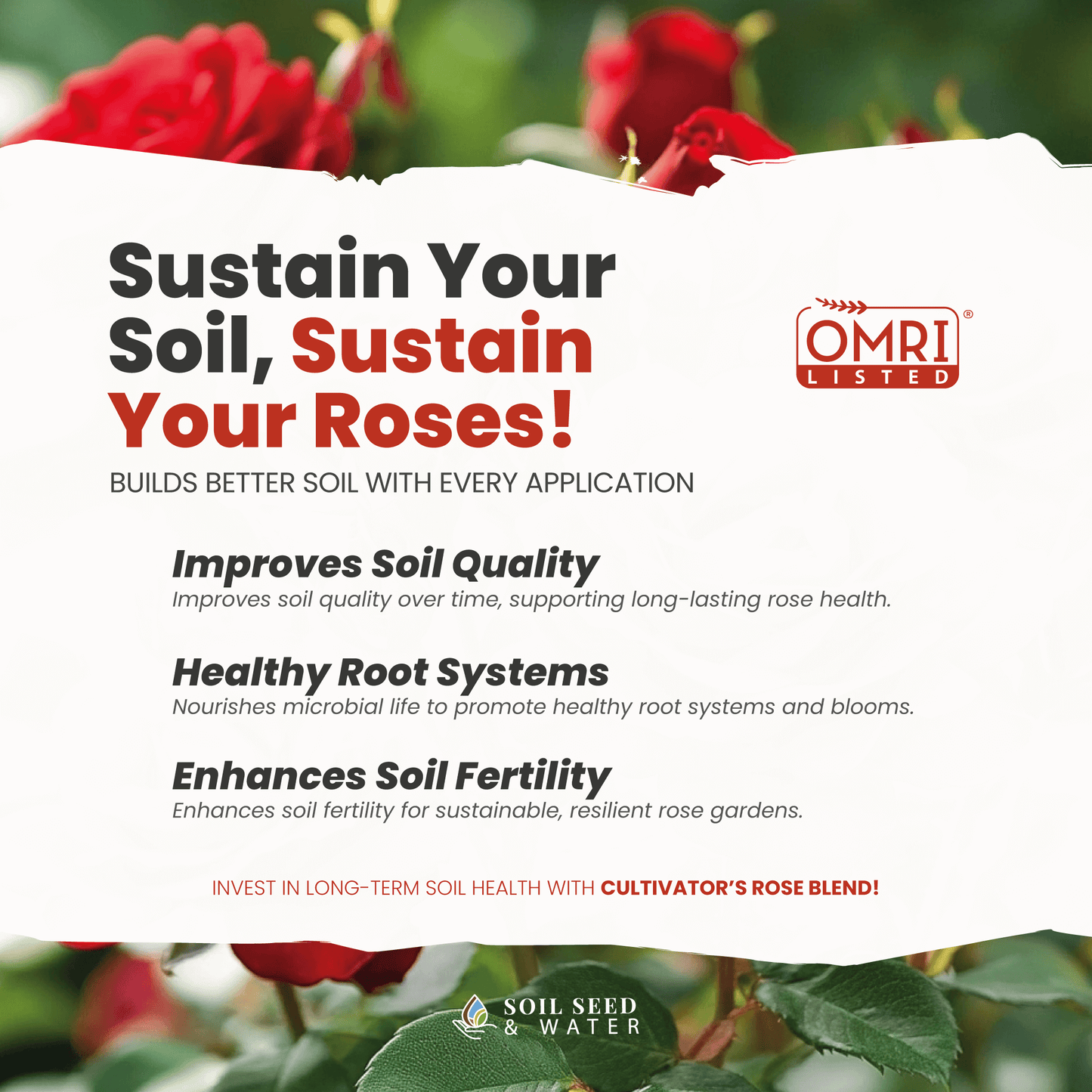 Fertilizante orgánico concentrado para mejorar el suelo Cultivator's Rose Blend