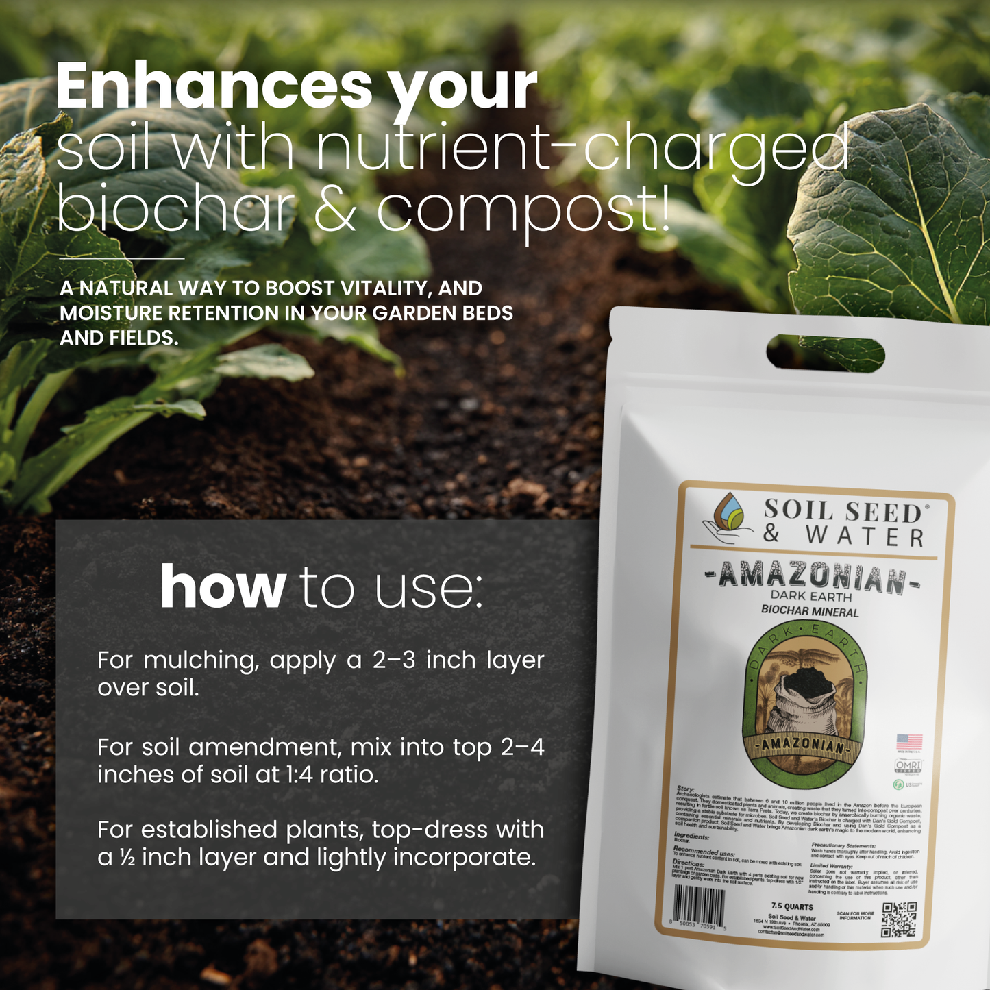 Amazonian Dark Earth Organic Soil Amendment Fertilizer Biochar & Minerals