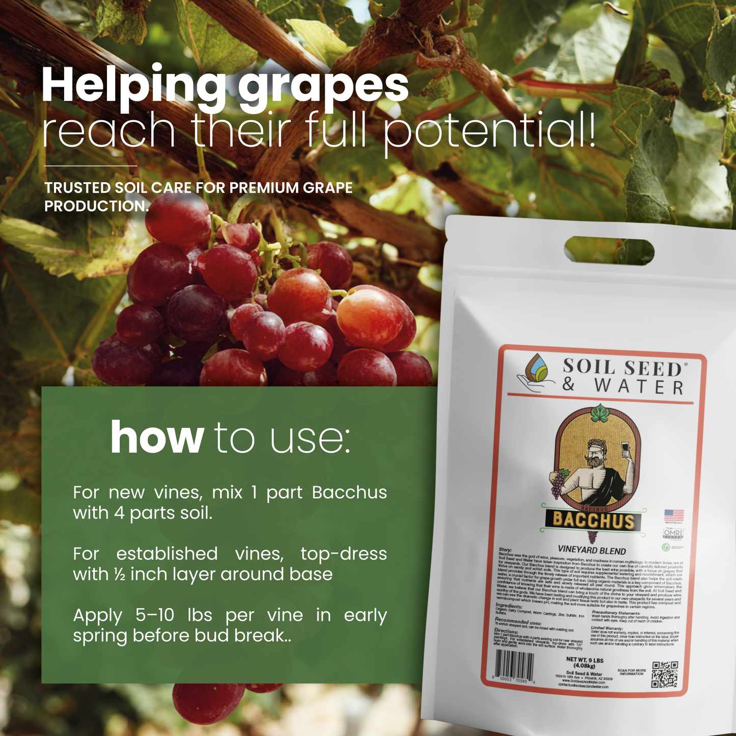 Bacchus Concentrated Organic Soil Amendment Fertilizer for Grape vines