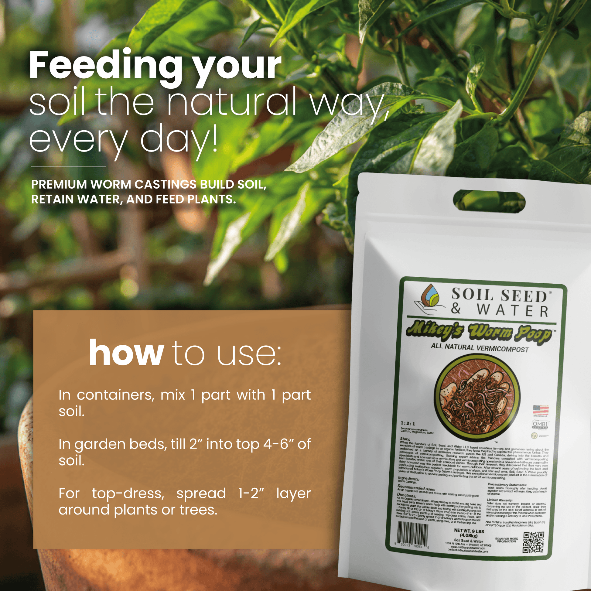 worm castings potting mix Mikey's Worm Poop Organic Dairy Vermicompost Worm Castings – Soil Seed & Water